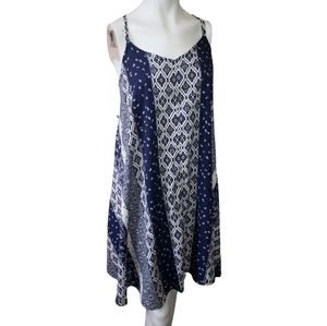 Motherhood Maternity large blue spaghetti strap mini dress multi-pattern